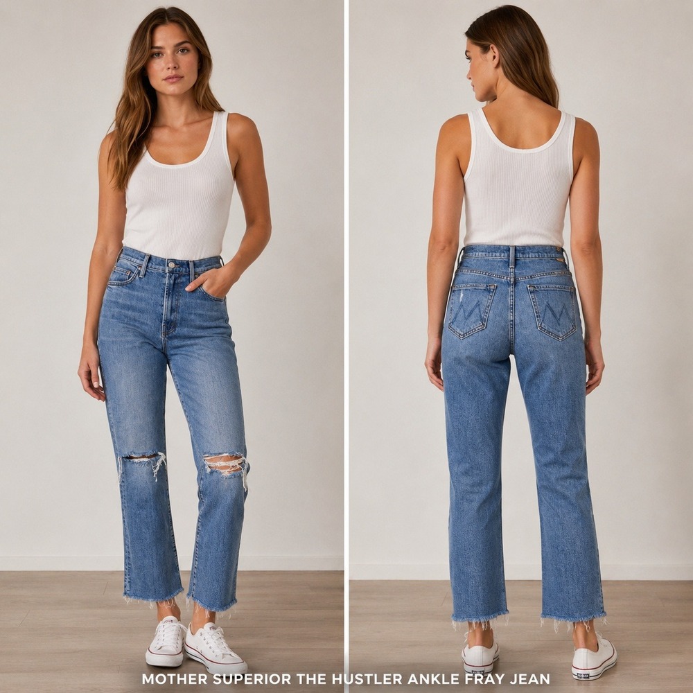 Mother Superior The Hustler Ankle Fray Jeans Sz 28 Distressed High Rise Flare